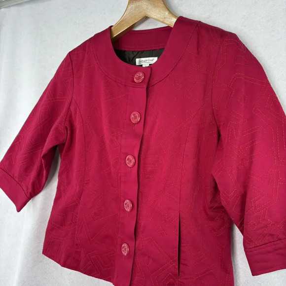 Coldwater Creek Women’s 14 Dark Pink Tonal Embroidered Button Front Lined Jacket - Picture 3 of 7